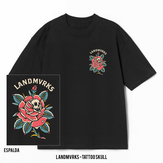 Playera Landmvrks – Tattoo Skull, color negro, impresión gráfica
