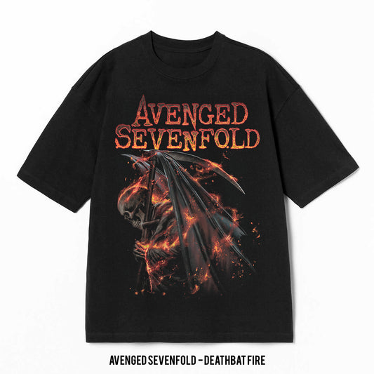 Playera Avenged Sevenfold – Deathbat Fire, color negro, impresión gráfica