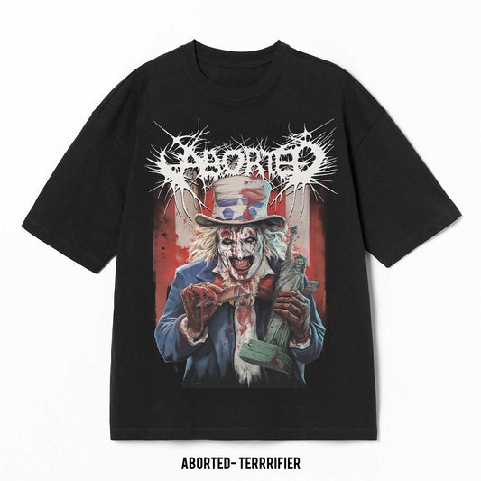 Playera Aborted – Terrifier, color negro, impresión gráfica