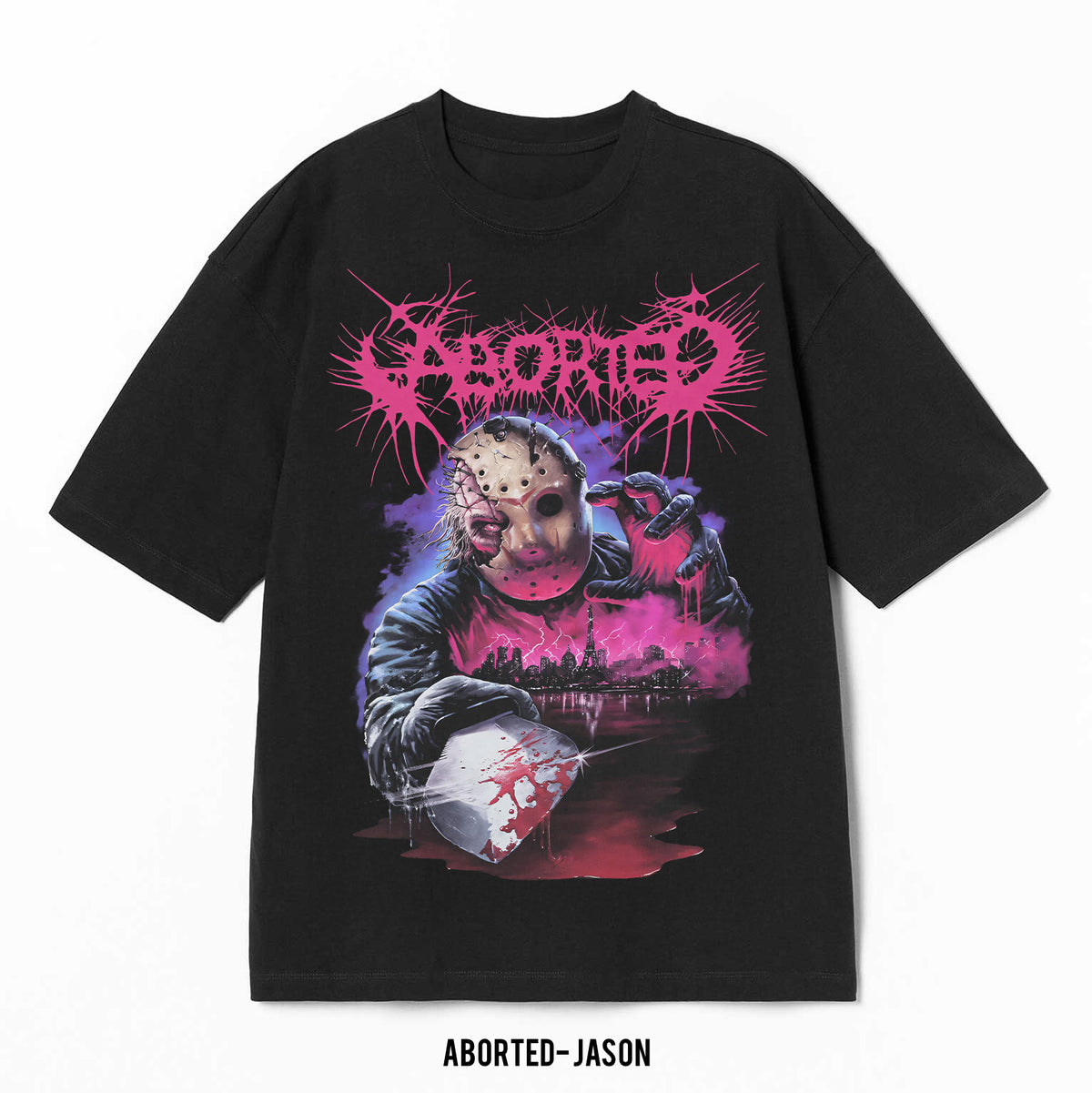 Playera Aborted – Jason, color negro, impresión gráfica