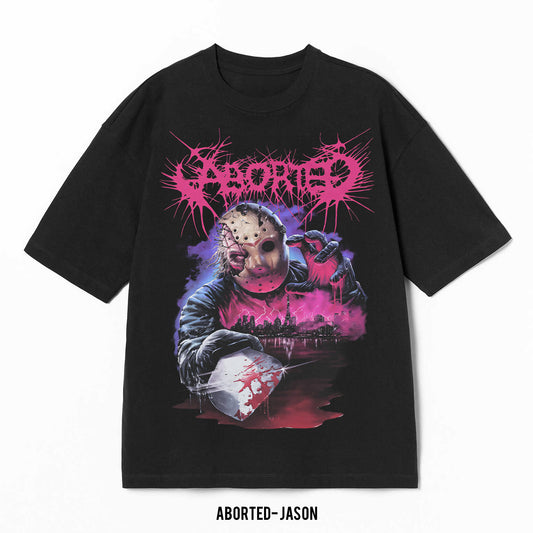Playera Aborted – Jason, color negro, impresión gráfica