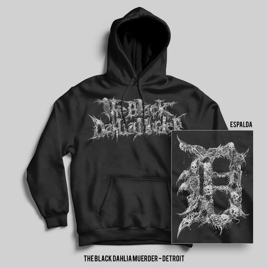 Hoodie The Black Dahlia Murder – Detroit, color negro, impresión gráfica al frente y espalda