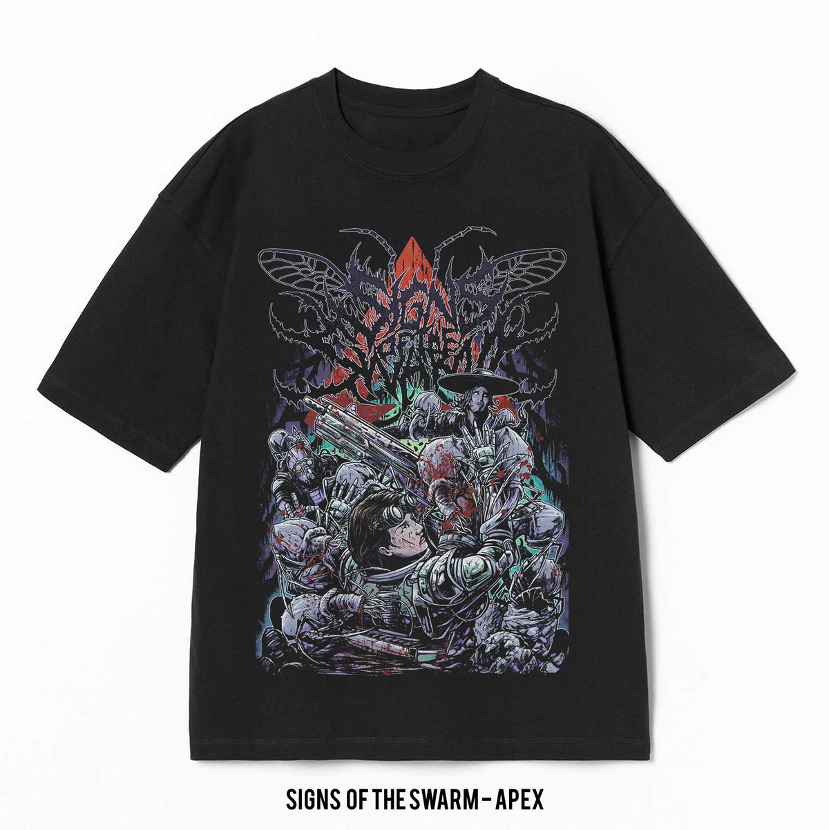 Playera Signs Of The Swarm – Apex, color negro, impresión gráfica