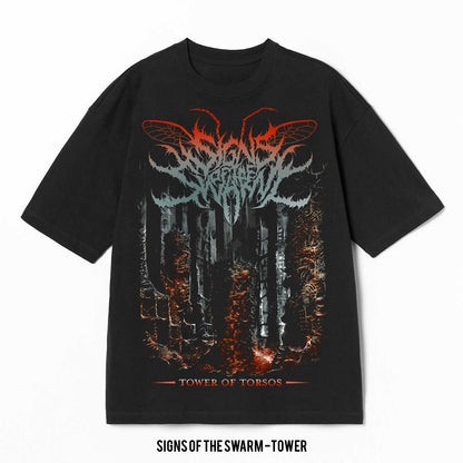 Playera Signs Of The Swarm – Tower, color negro, impresión gráfica