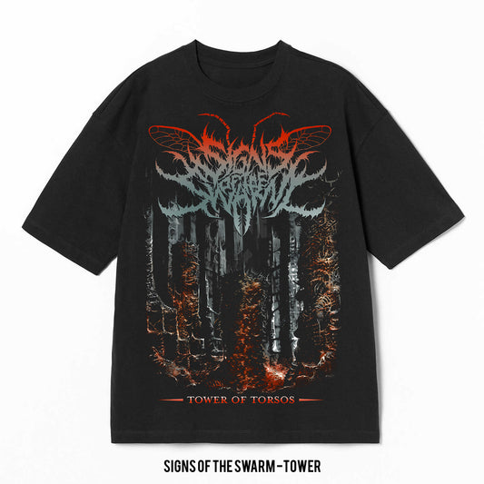 Playera Signs Of The Swarm – Tower, color negro, impresión gráfica