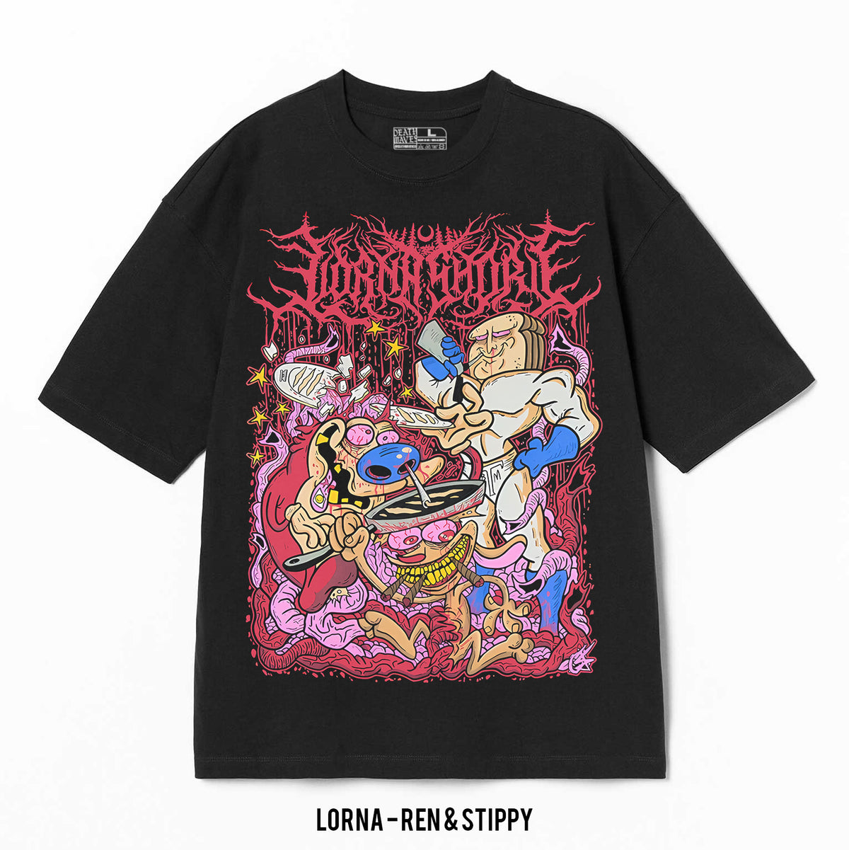 Playera Lorna Shore – Ren & Stimpy, color negro, impresión gráfica