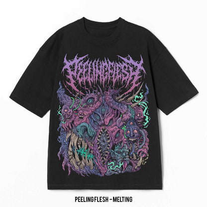 Playera Peeling Flesh – Melting, color negro, impresión gráfica al frente
