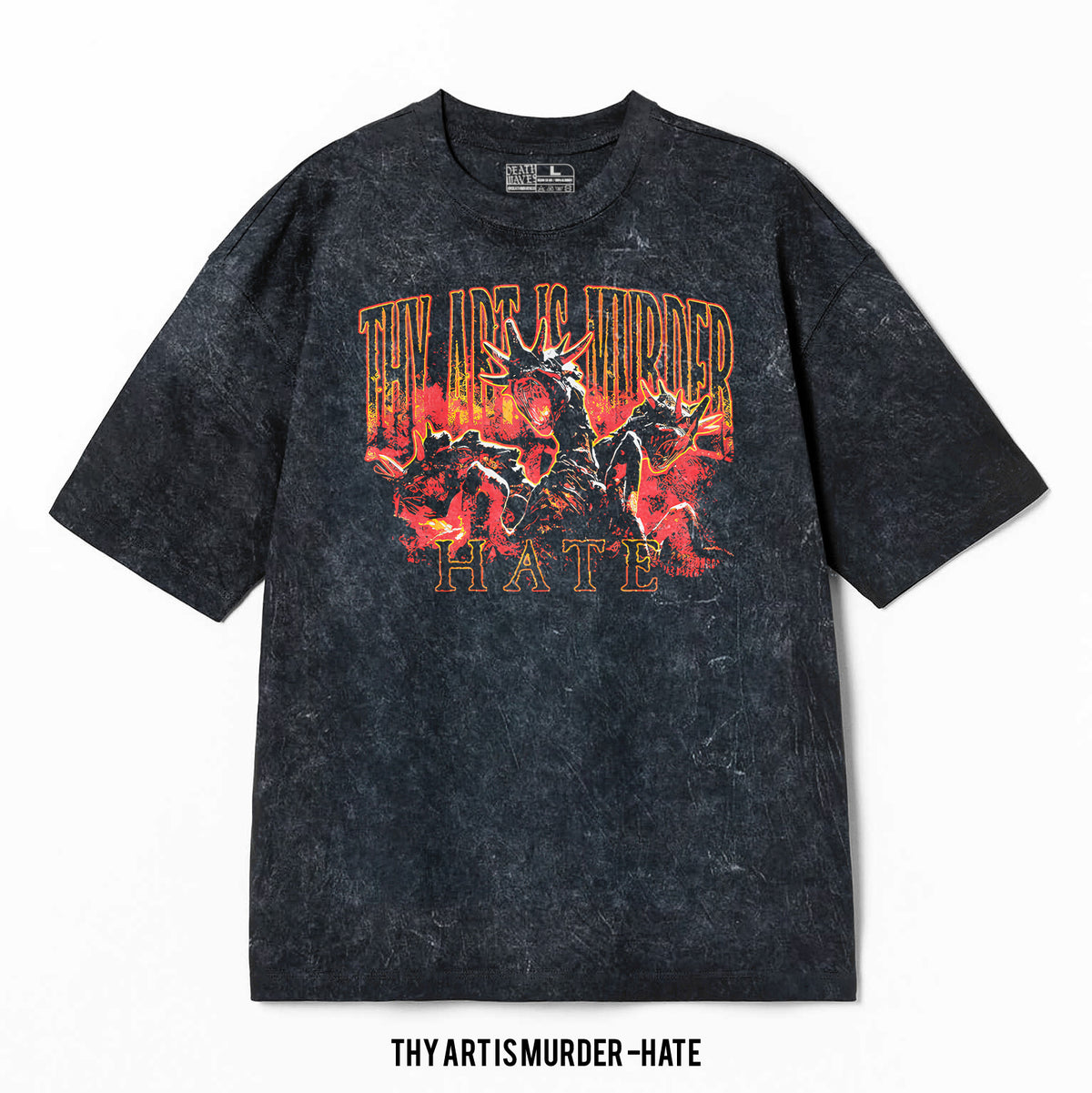 Playera Thy Art Is Murder – Hate Mineral Wash, color negro, impresión gráfica
