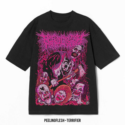 Playera Peeling Flesh – Terrifier, color negro, impresión gráfica