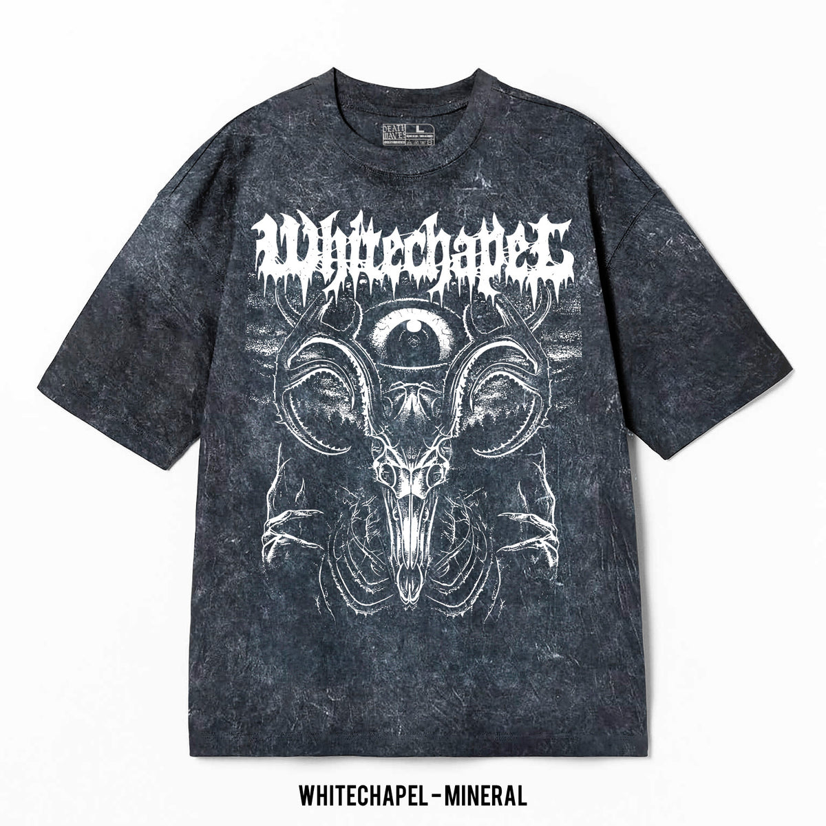 Playera Whitechapel – Mineral Wash, color negro, impresión gráfica