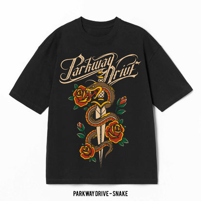 Playera Parkway Drive – Snake, color negro, impresión gráfica