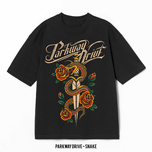 Playera Parkway Drive – Snake, color negro, impresión gráfica