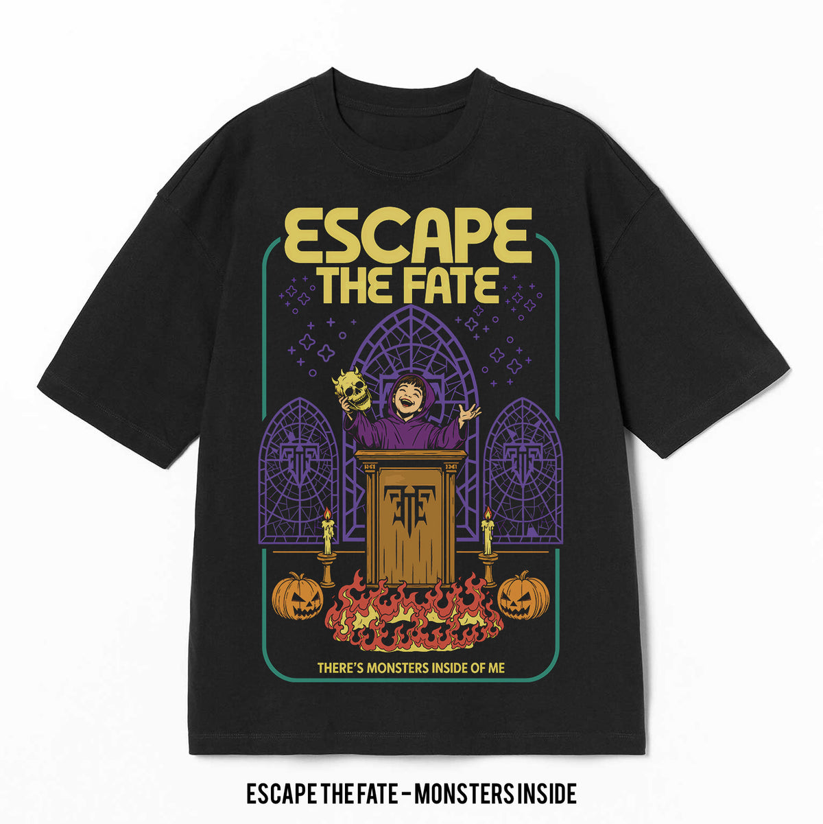 Playera Escape The Fate – Monsters Inside, color negro, impresión gráfica