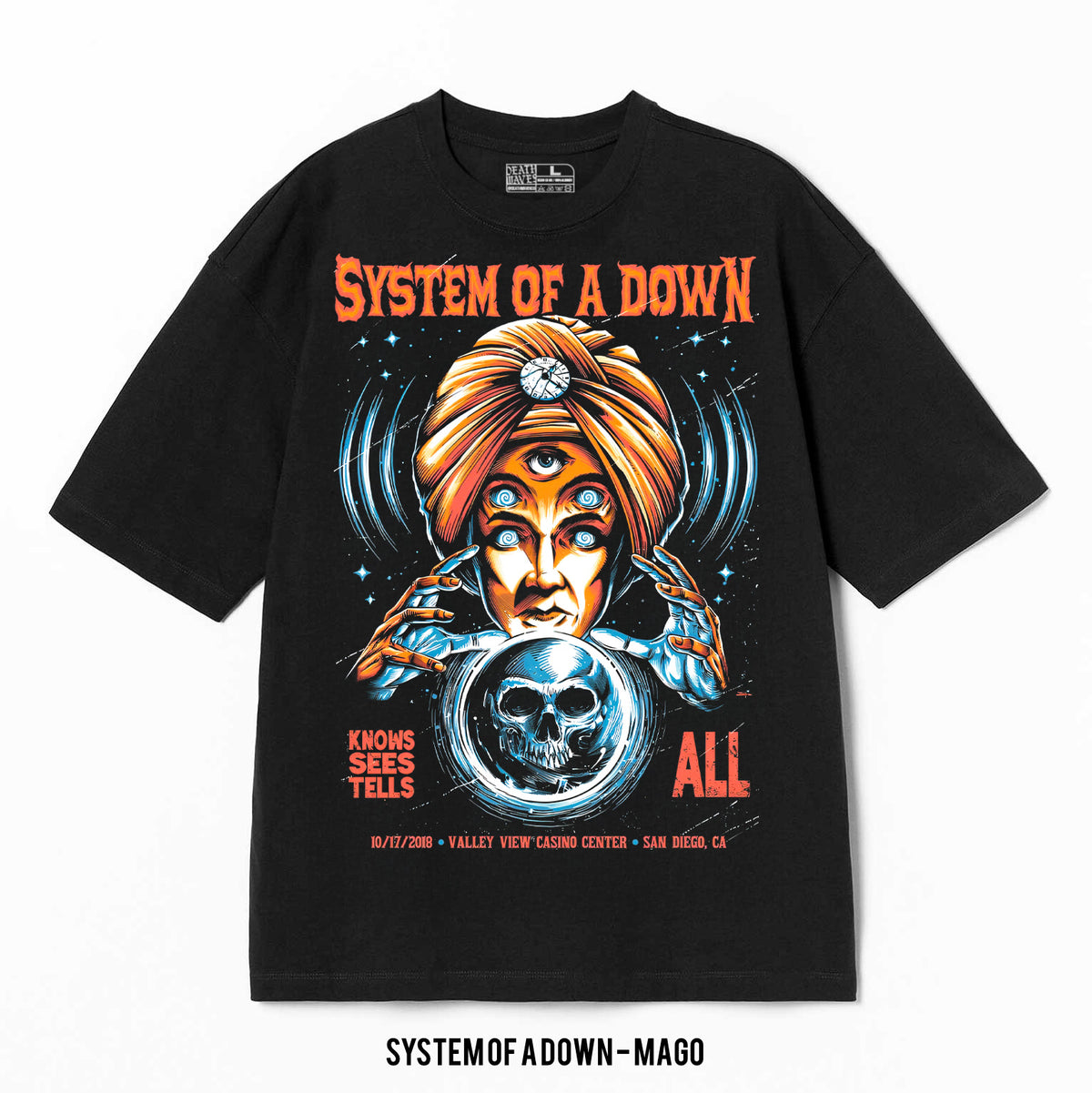 Playera System Of A Down – Mago, color negro, impresión gráfica
