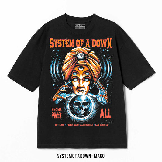 Playera System Of A Down – Mago, color negro, impresión gráfica