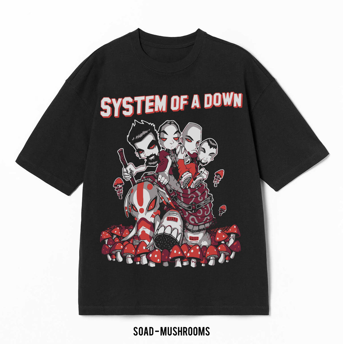 Playera System Of A Down – Mushrooms, color negro, impresión gráfica