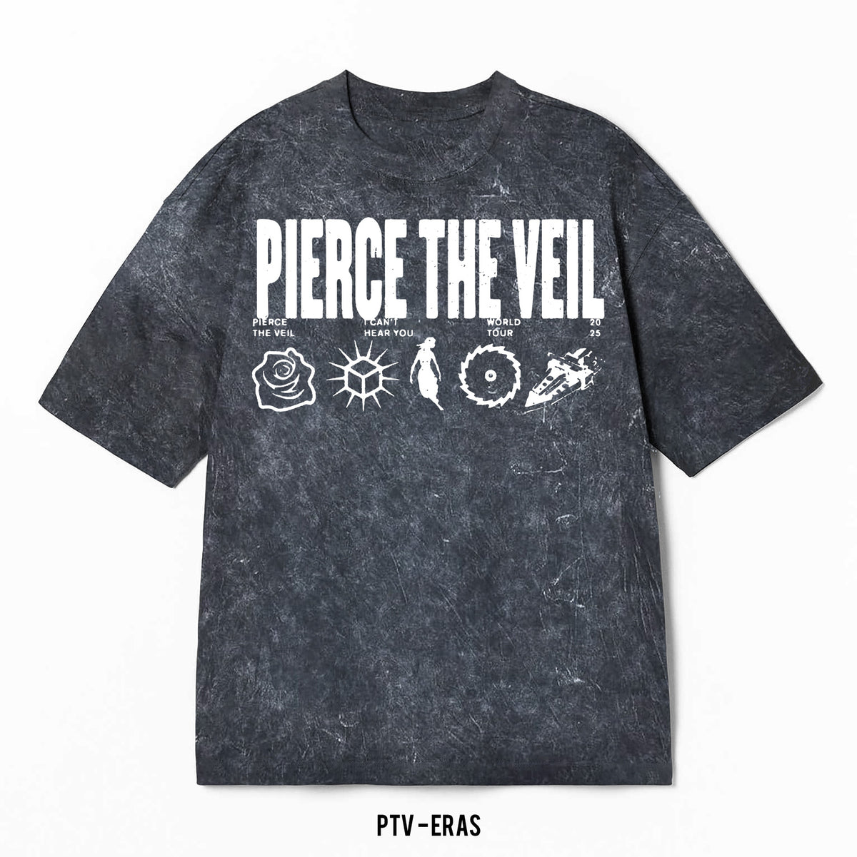 Playera Pierce The Veil – Eras Mineral Wash, color negro, impresión gráfica