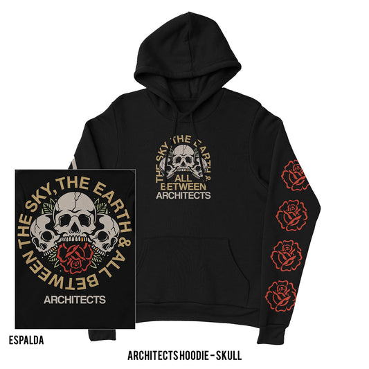 Hoodie Architects – Skull, color negro, impresión gráfica al frente y espalda