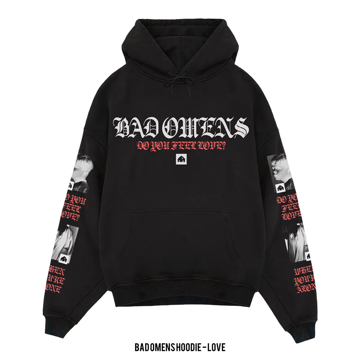 Hoodie Bad Omens – Love, color negro, impresión gráfica al frente y espalda