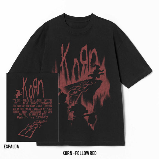 Playera Korn – Follow Red, color negro, impresión gráfica