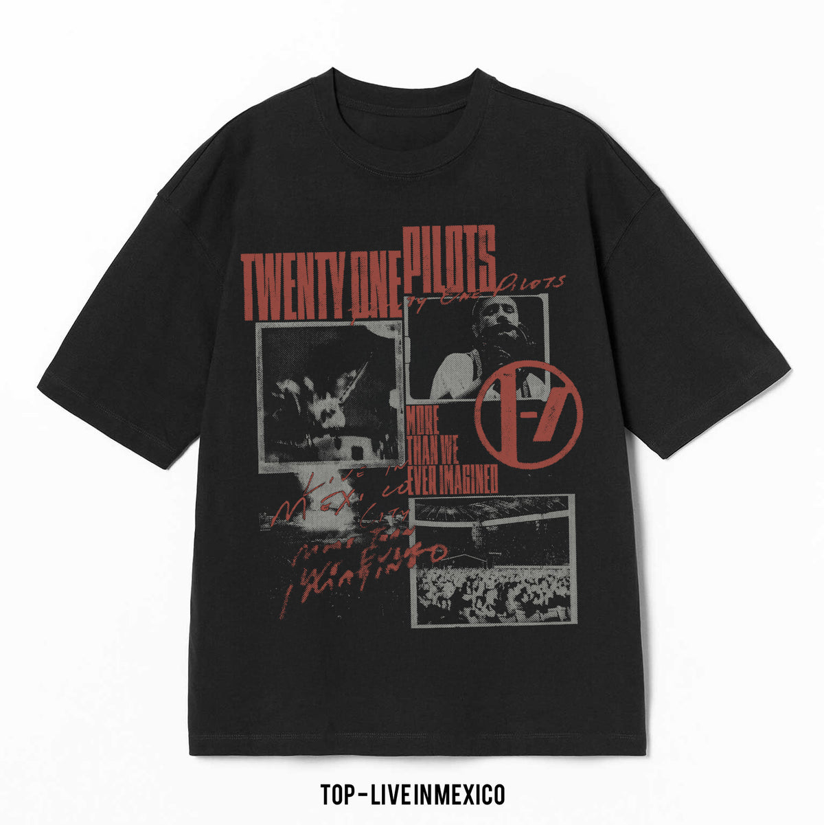 Playera Twenty One Pilots – Live in Mexico, color negro, impresión gráfica