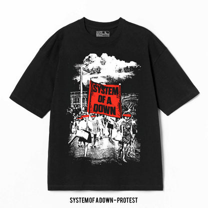 Playera System Of A Down – Protest, color negro, impresión gráfica