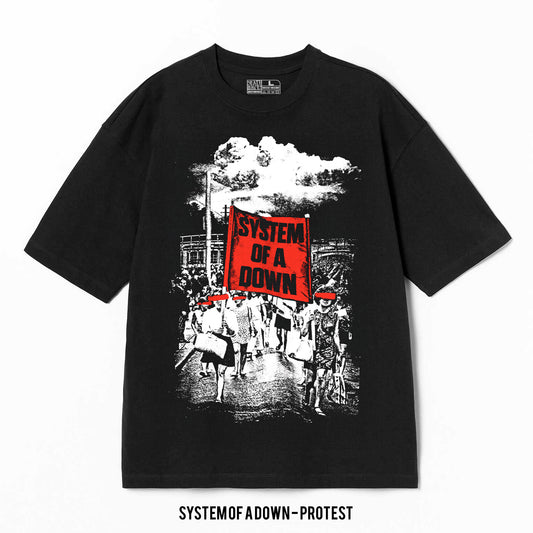 Playera System Of A Down – Protest, color negro, impresión gráfica