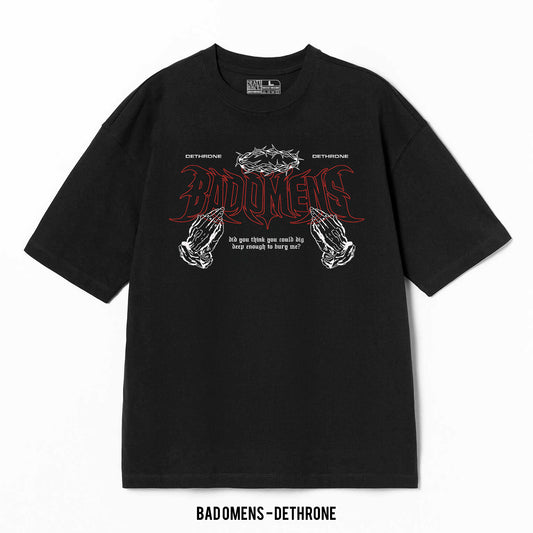 Playera Bad Omens – Dethrone, color negro, impresión gráfica