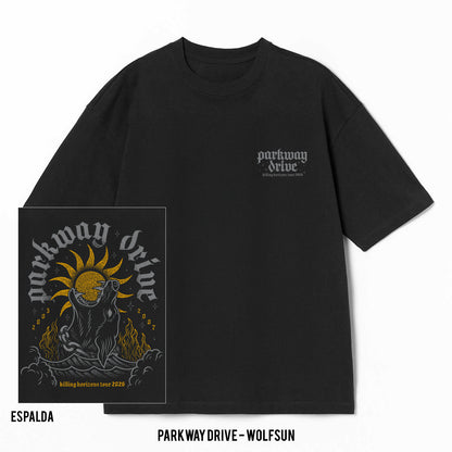 Playera Parkway Drive – Wolf Sun, color negro, impresión gráfica