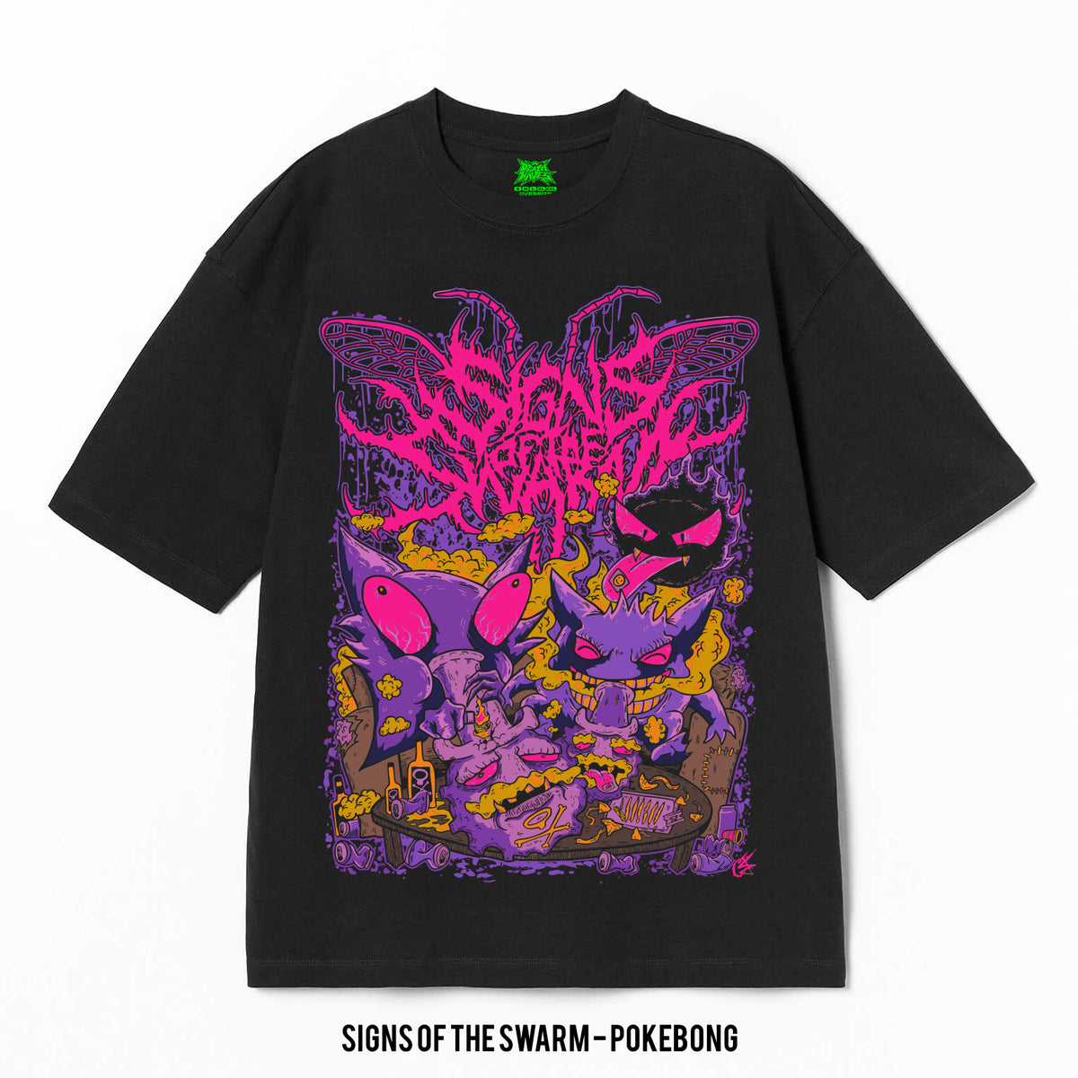 Playera Signs Of The Swarm – Pokebong, color negro, impresión gráfica