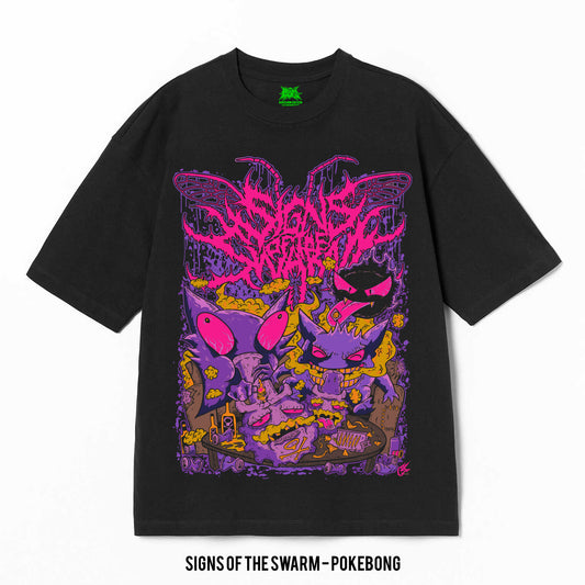 Playera Signs Of The Swarm – Pokebong, color negro, impresión gráfica
