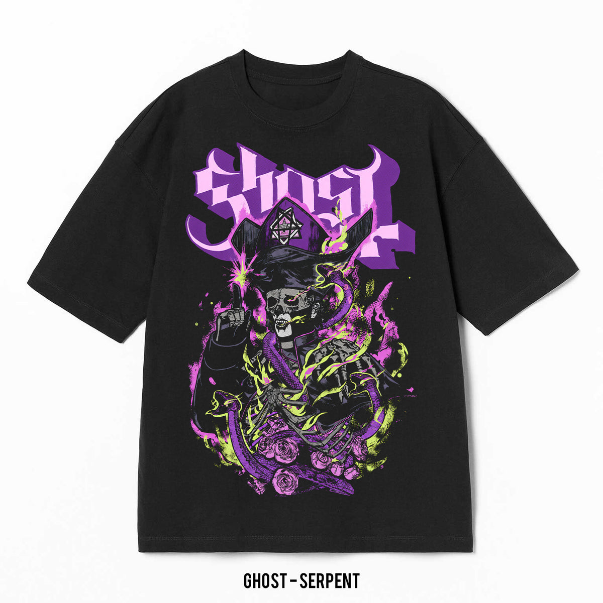 Playera Ghost – Serpent, color negro, impresión gráfica