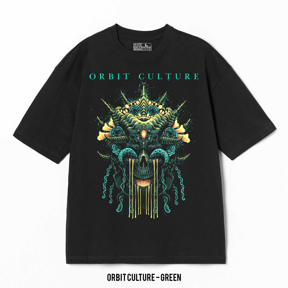 Playera Orbit Culture – Green, color negro, impresión gráfica