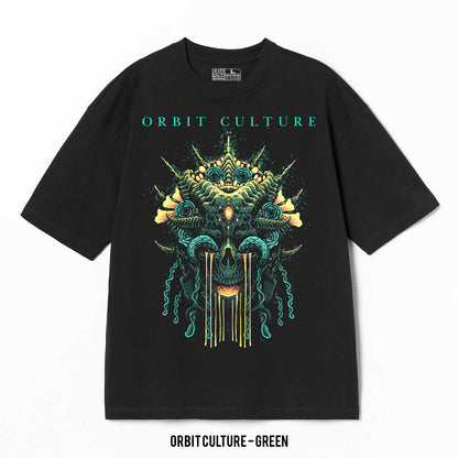 Playera Orbit Culture – Green, color negro, impresión gráfica