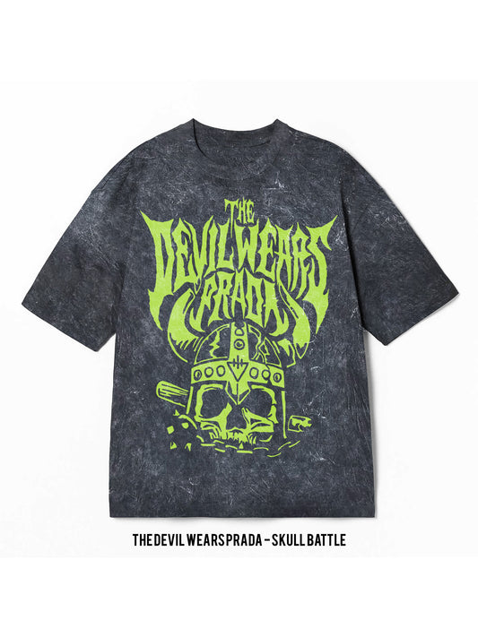 Playera The Devil Wears Prada – Skull Battle Mineral Wash, color negro, impresión gráfica