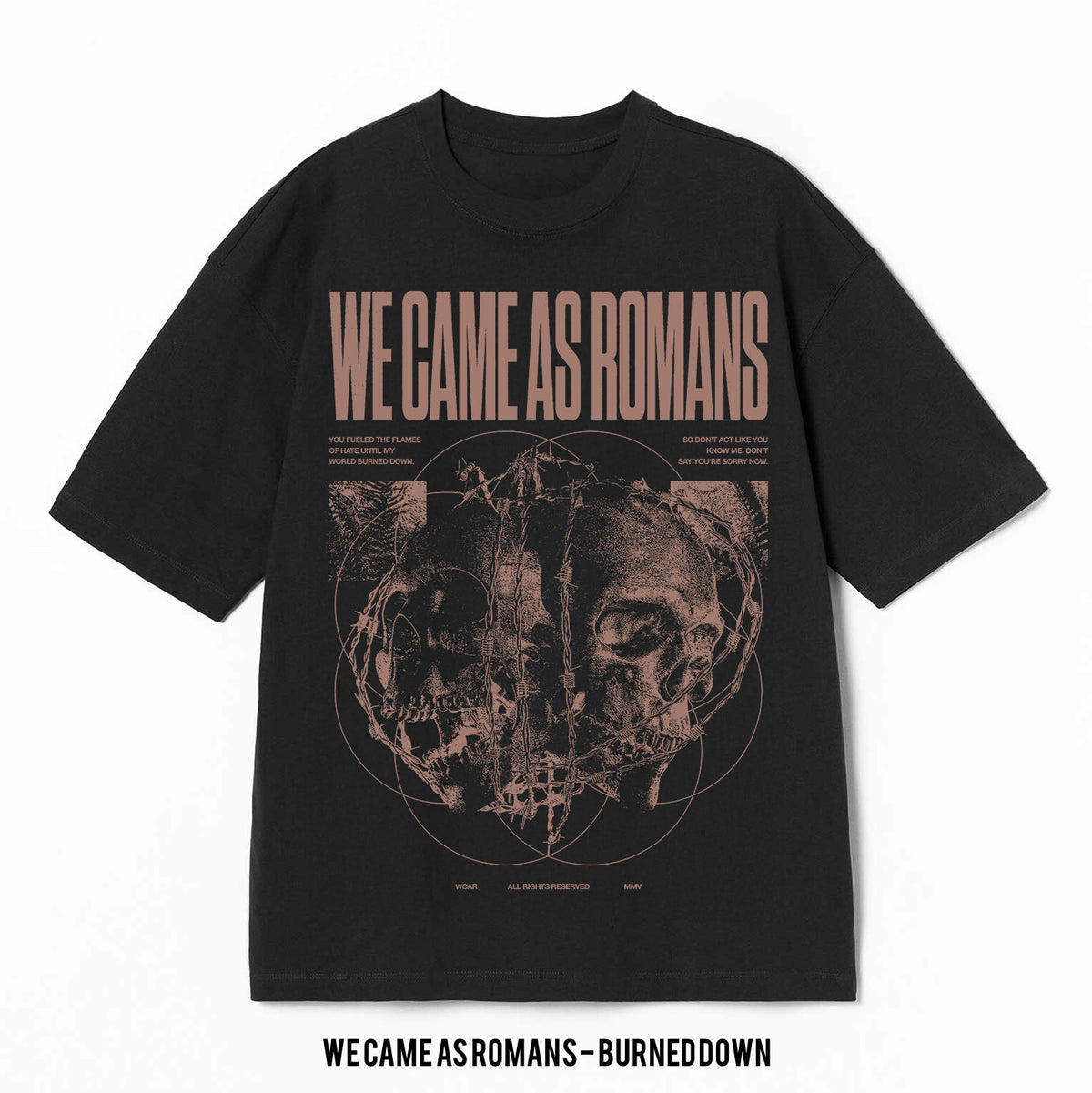 Playera We Came As Romans – Burned Down, color negro, impresión gráfica