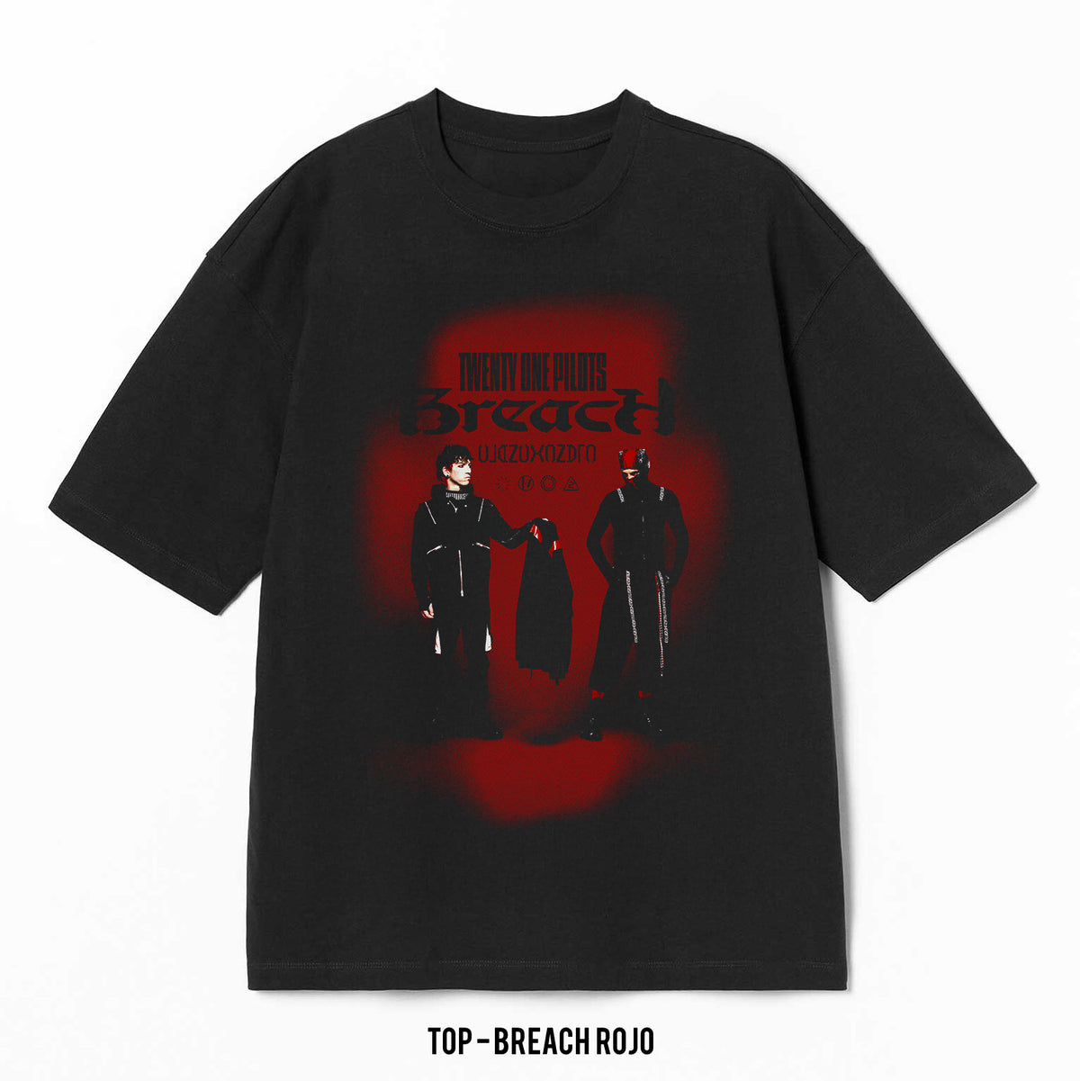 Playera Twenty One Pilots – Breach Rojo, color negro, impresión gráfica